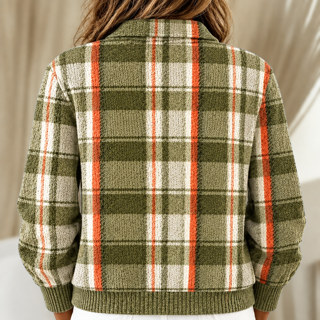 Hazel | Olive Green Checked knitted jacket with Buttons