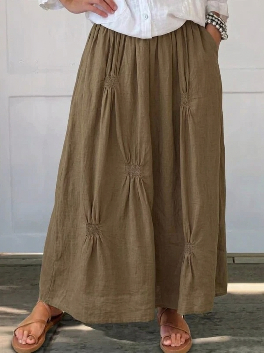 Relaxed Flowy Maxi Skirt with Elasticated Waist and Pintuck Detail