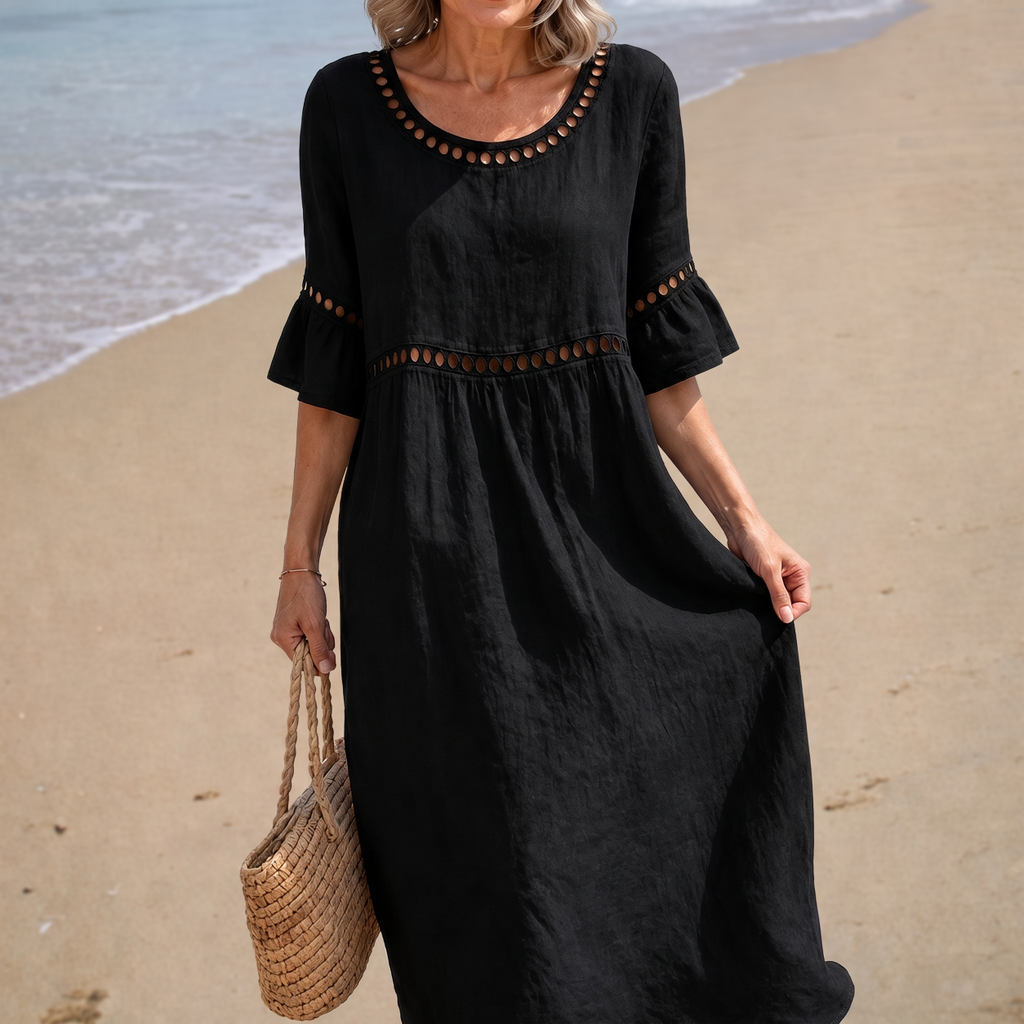Hélène | Long Linen Dress with Tummy Tuck Effect