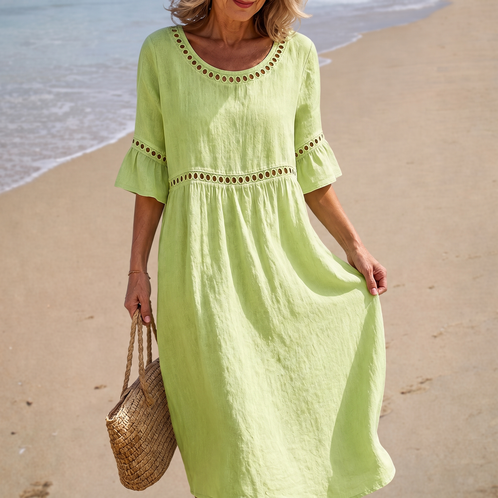 Hélène | Long Linen Dress with Tummy Tuck Effect
