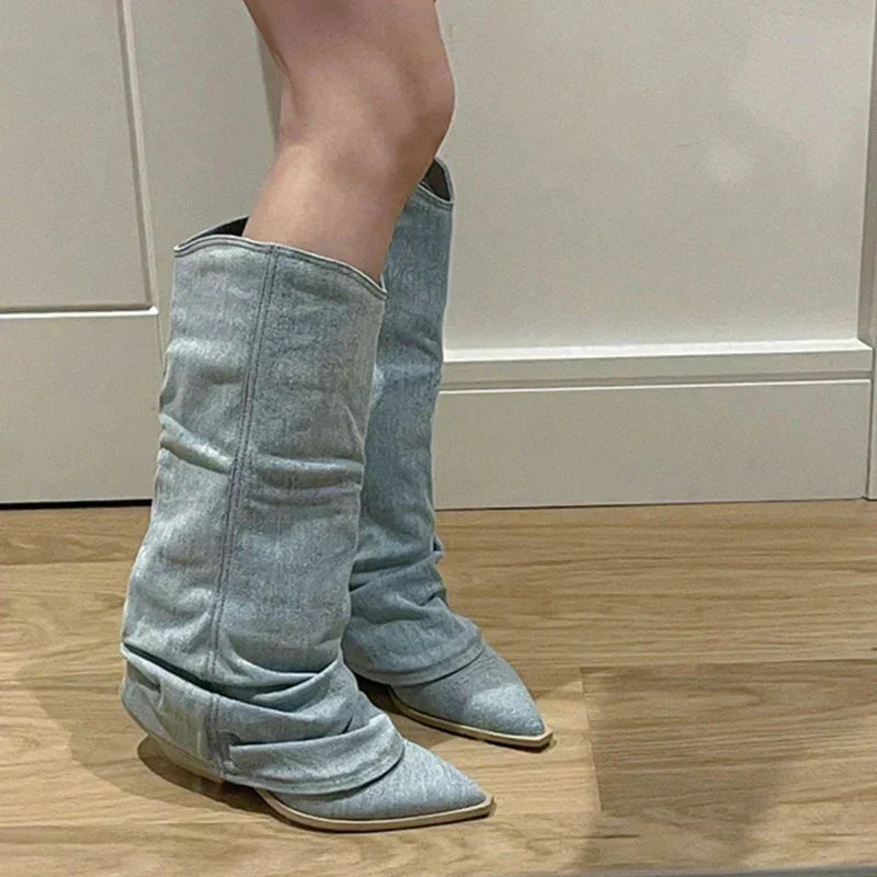 GEMMA | DENIM-LOOK SLOUCH BOOTS