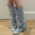GEMMA | DENIM-LOOK SLOUCH BOOTS
