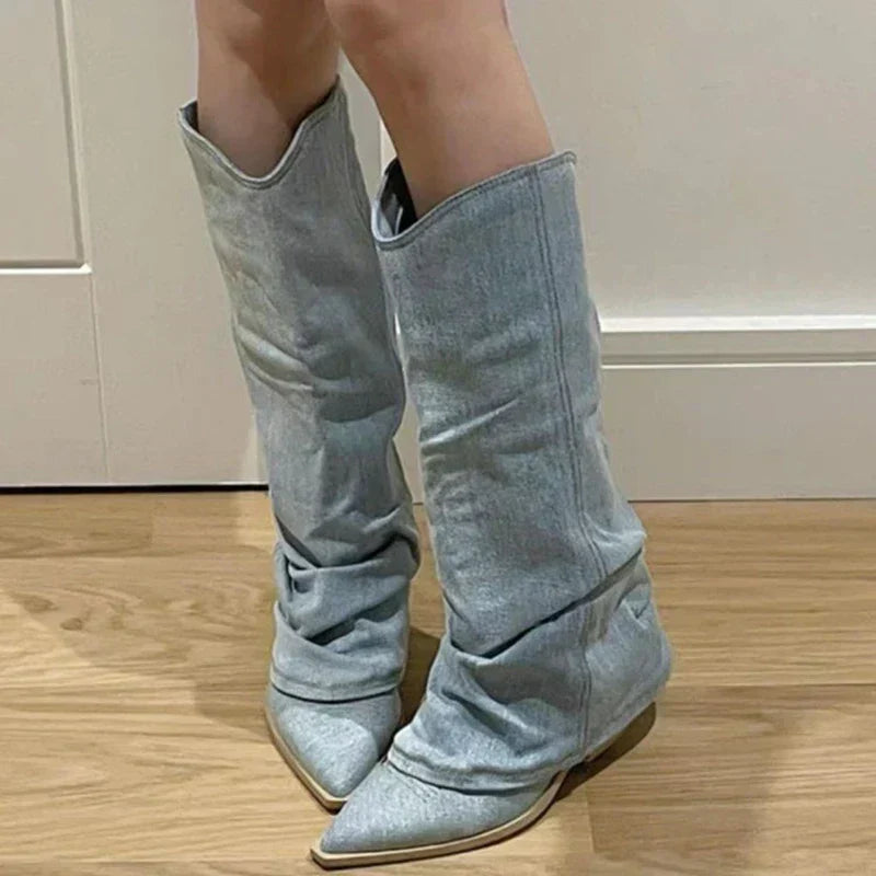 GEMMA | DENIM-LOOK SLOUCH BOOTS