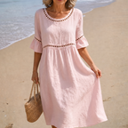 Hélène | Long Linen Dress with Tummy Tuck Effect