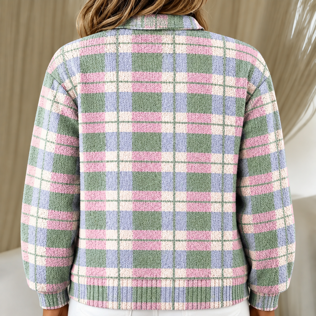 Maggie | Pastel Checked knitted jacket with Buttons
