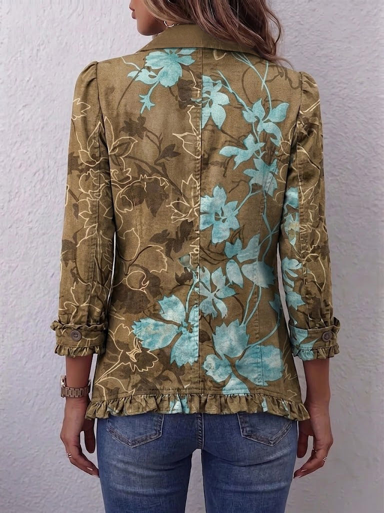 Lily | Olive Botanical Ruffle Jacket