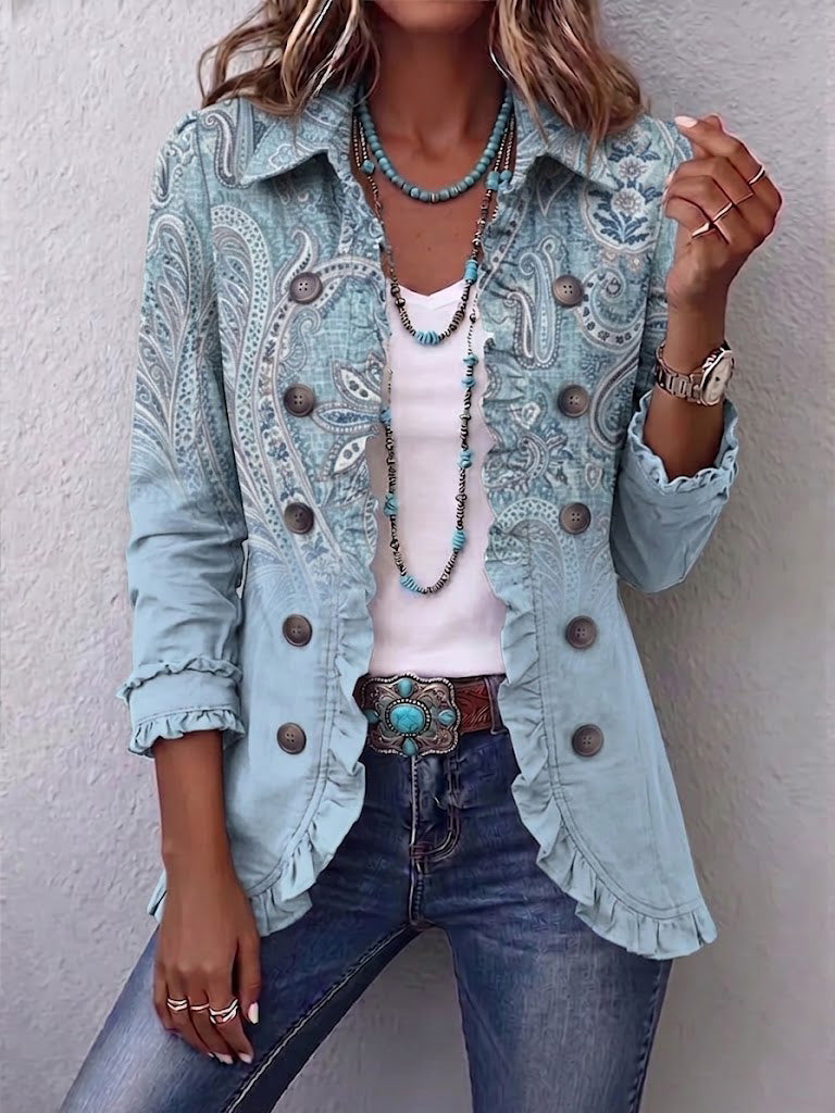 Isabella | Pale Blue Paisley Ruffle Jacket