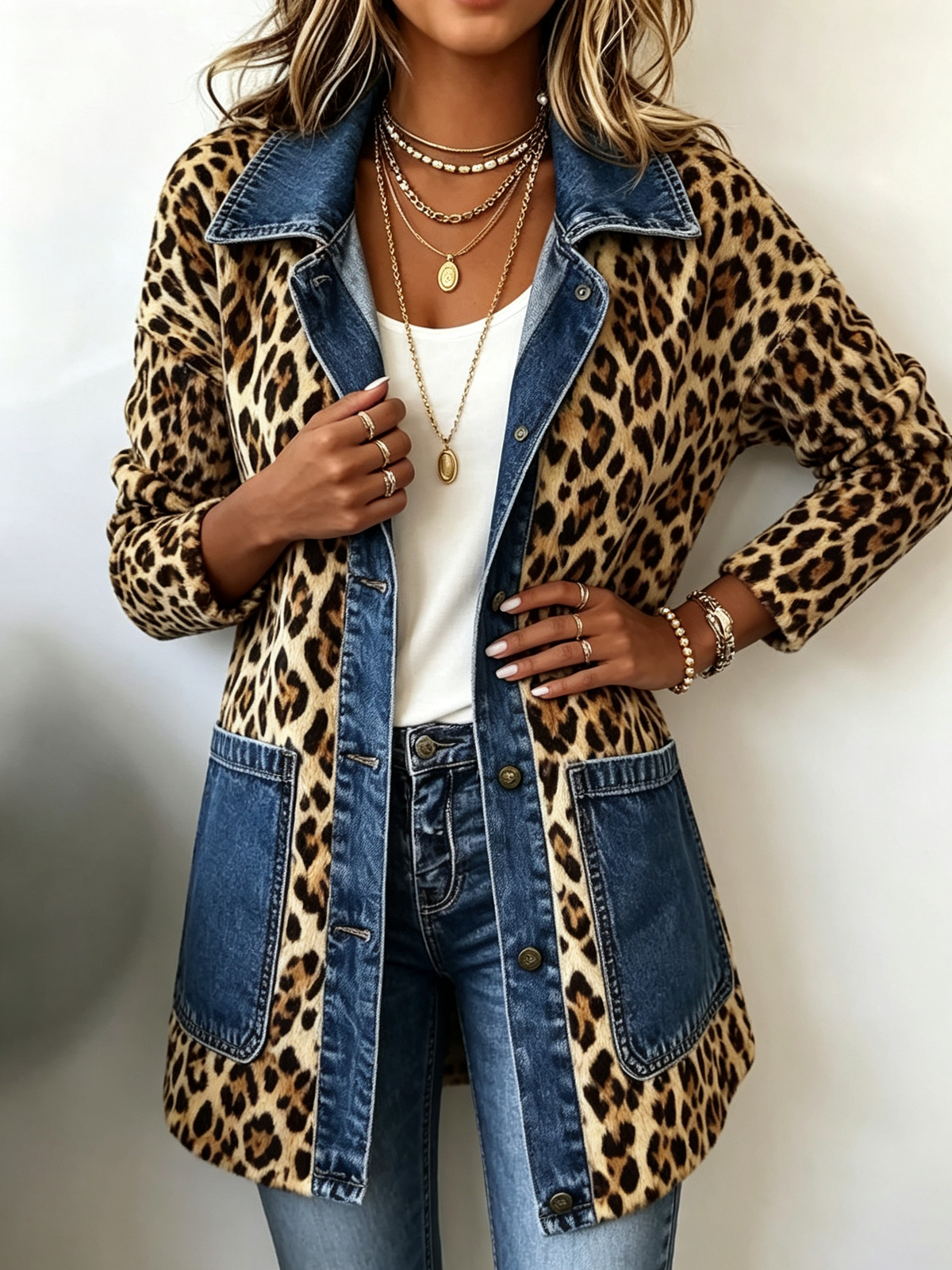 Nora | Leopard and Denim Longline Jacket