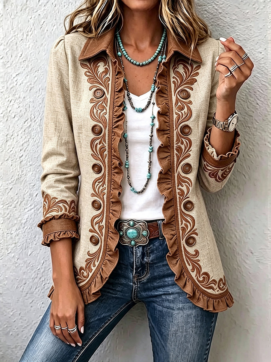 Scarlett | Cream Embroidered Ruffle Jacket