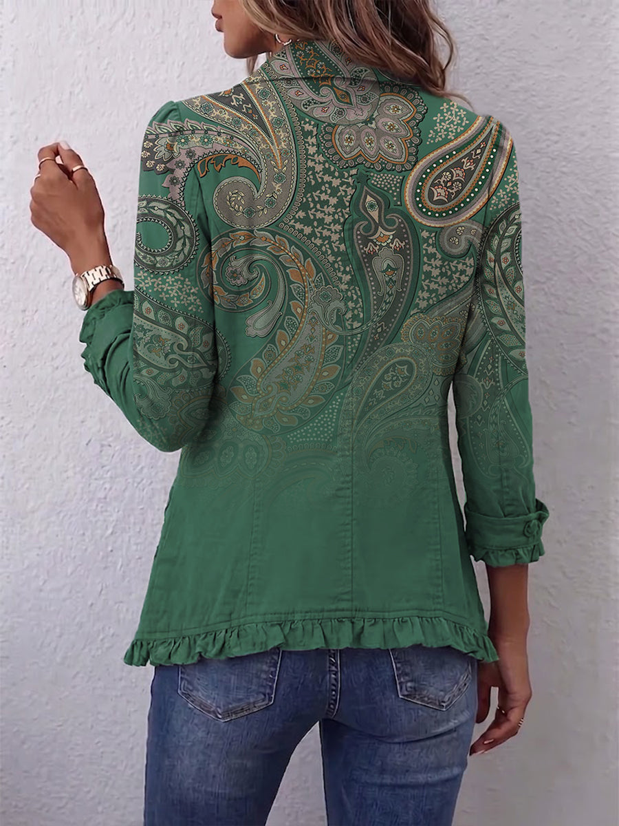 Aria | Green Paisley Ruffle Jacket
