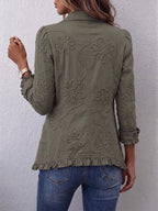 Olivia | Khaki Embroidered Ruffle Jacket
