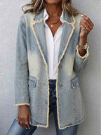 Hannah | Washed Denim Frayed-Edge Blazer