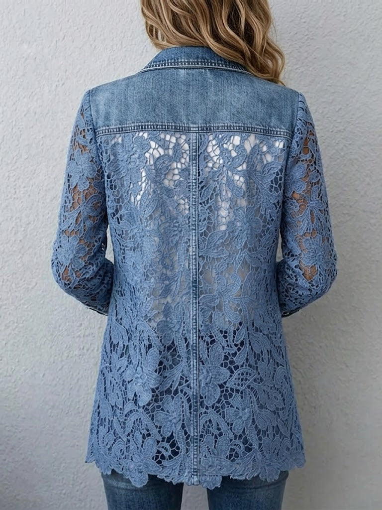 Harper | Blue Denim Lace-Panel Blazer