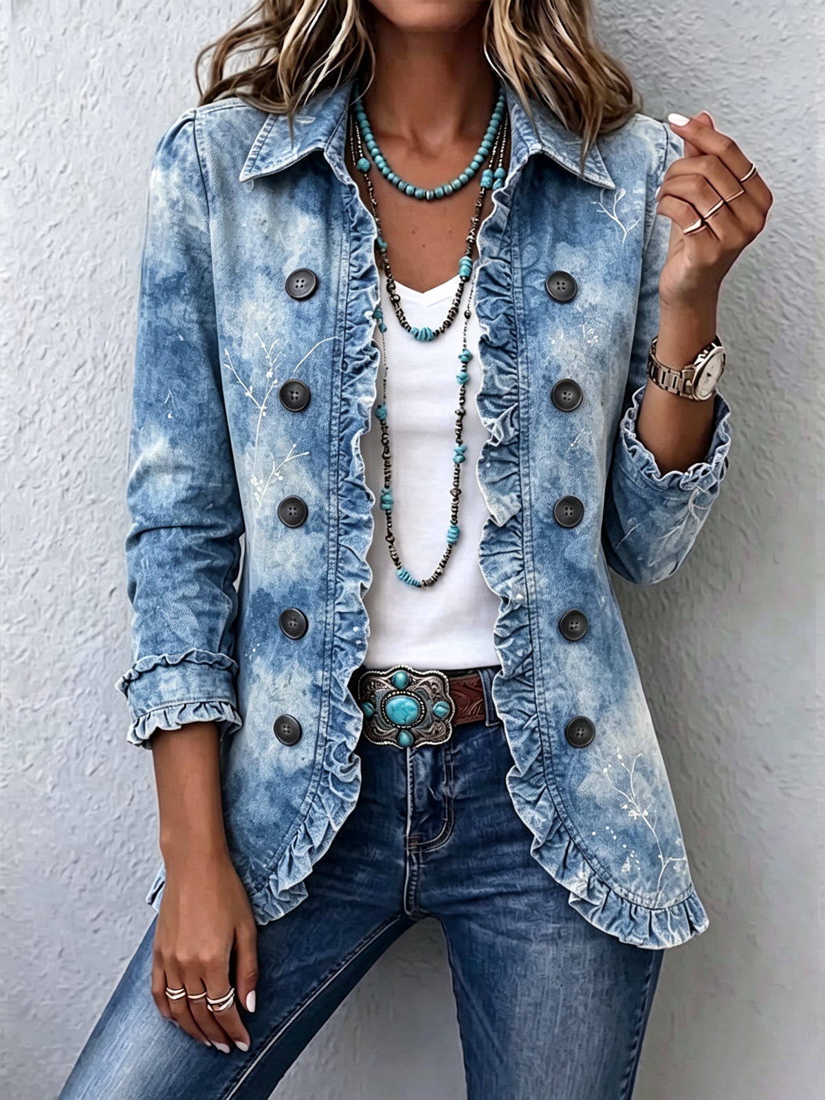 Sofia | Washed Denim Botanical Jacket