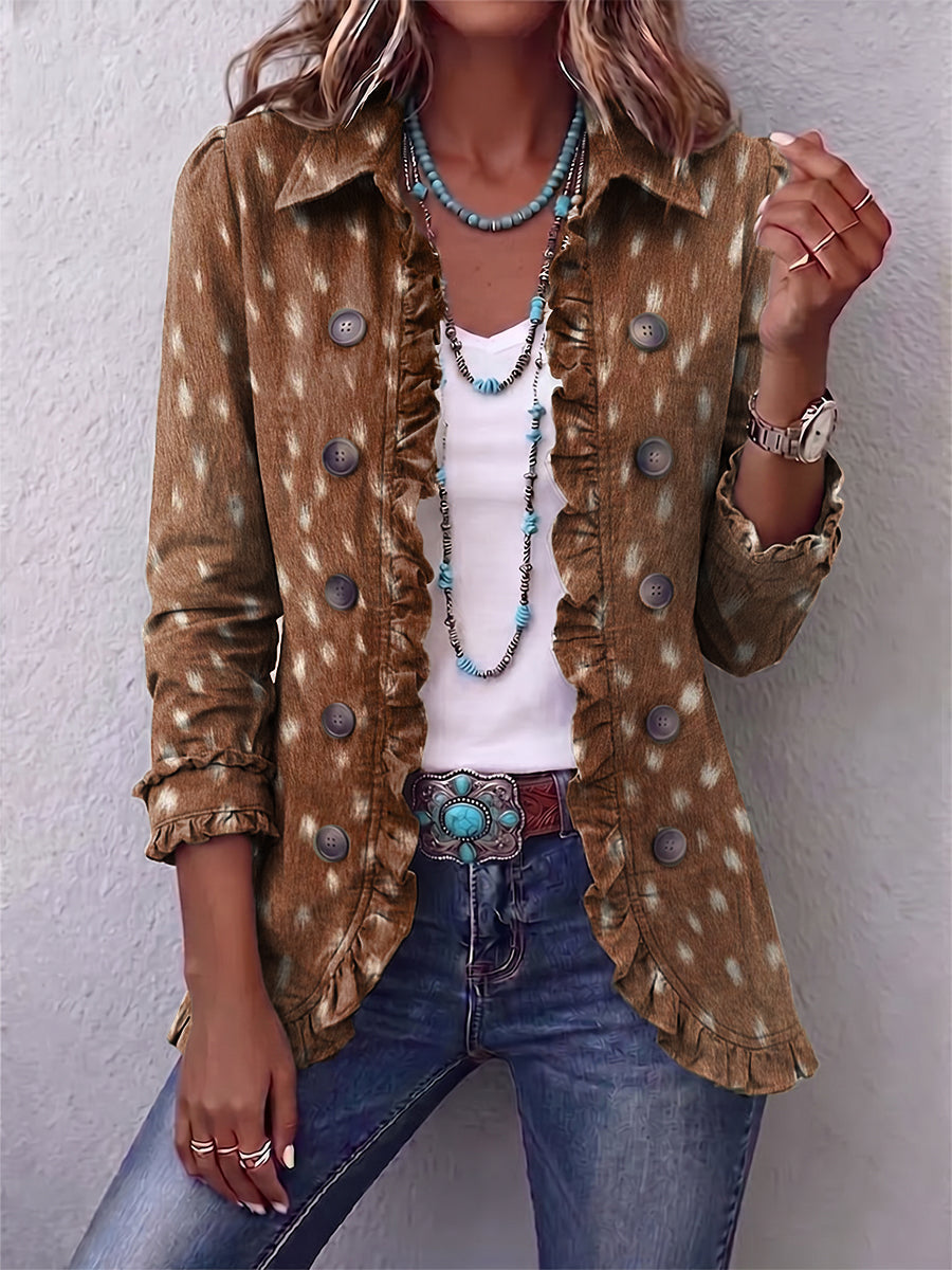 Layla | Tan Deer-Print Ruffle Jacket