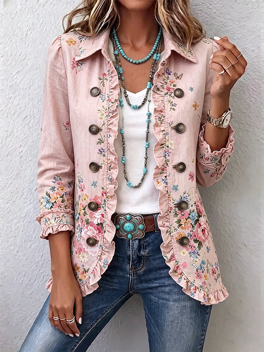 Ella | Blush Pink Floral Ruffle Jacket