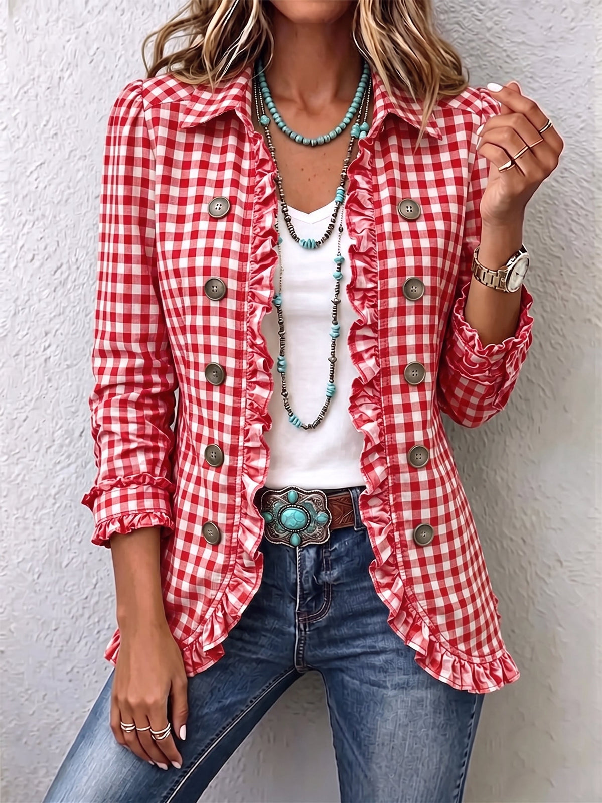 Evelyn | Green Gingham Ruffle Jacket