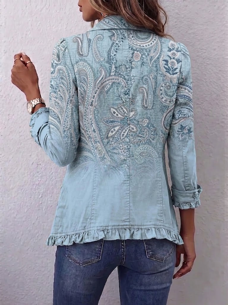 Isabella | Pale Blue Paisley Ruffle Jacket