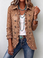 Madison | Caramel Tooled-Print Ruffle Jacket