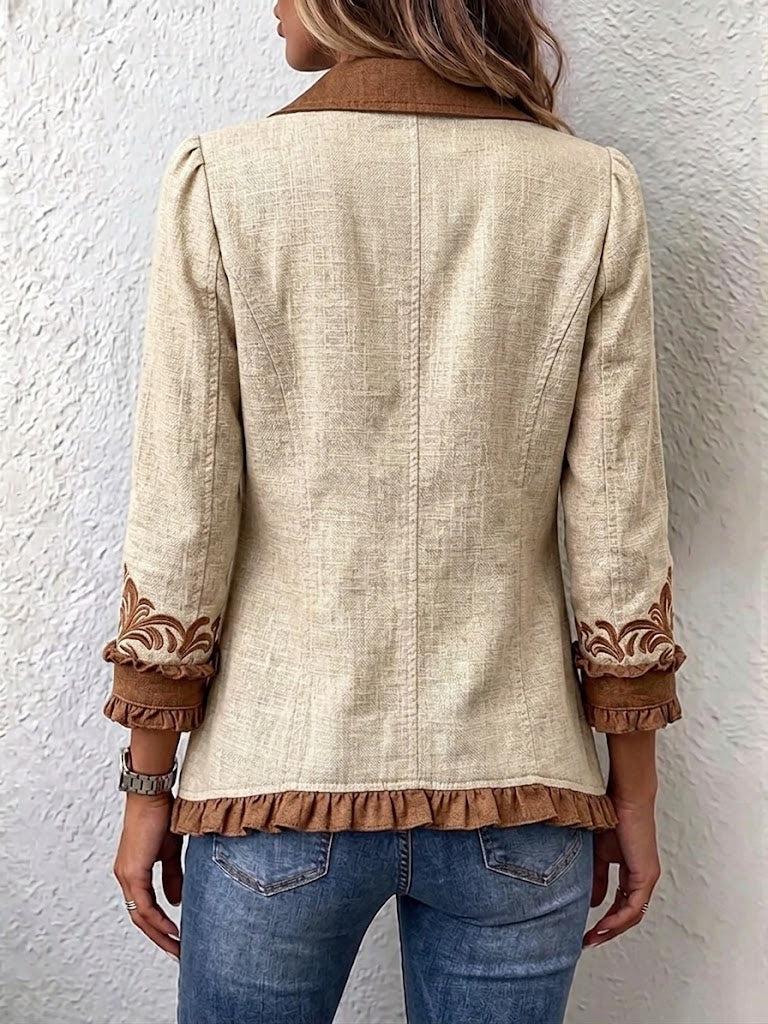 Scarlett | Cream Embroidered Ruffle Jacket