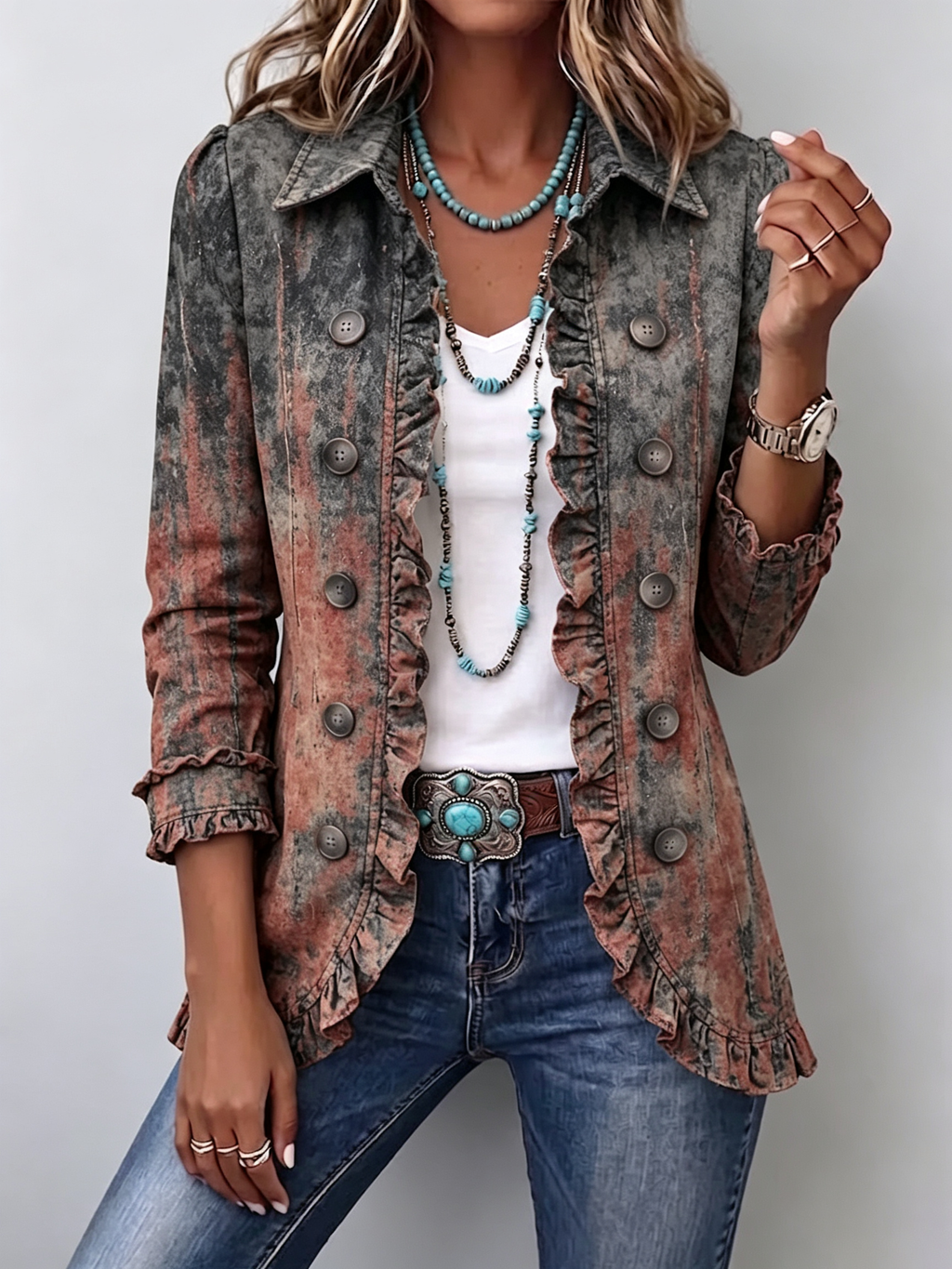 Zoey | Sage and Rust Gradient Ruffle Jacket