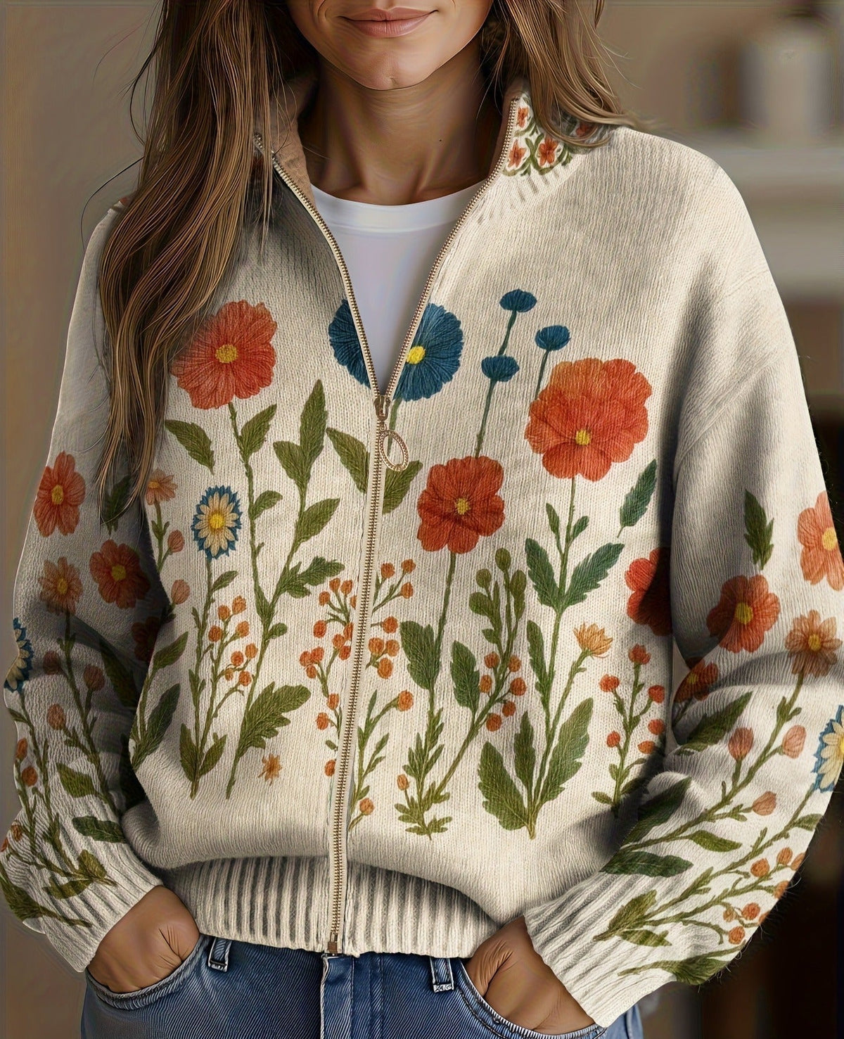 Briony | Wildflower Meadow Zip-Up Cardigan