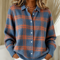 Zoe | Warm Blue Checked knitted jacket