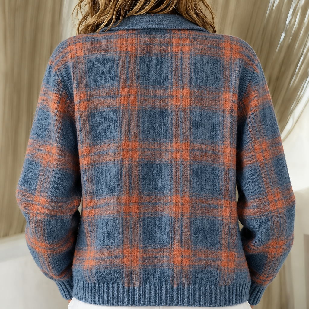 Zoe | Warm Blue Checked knitted jacket